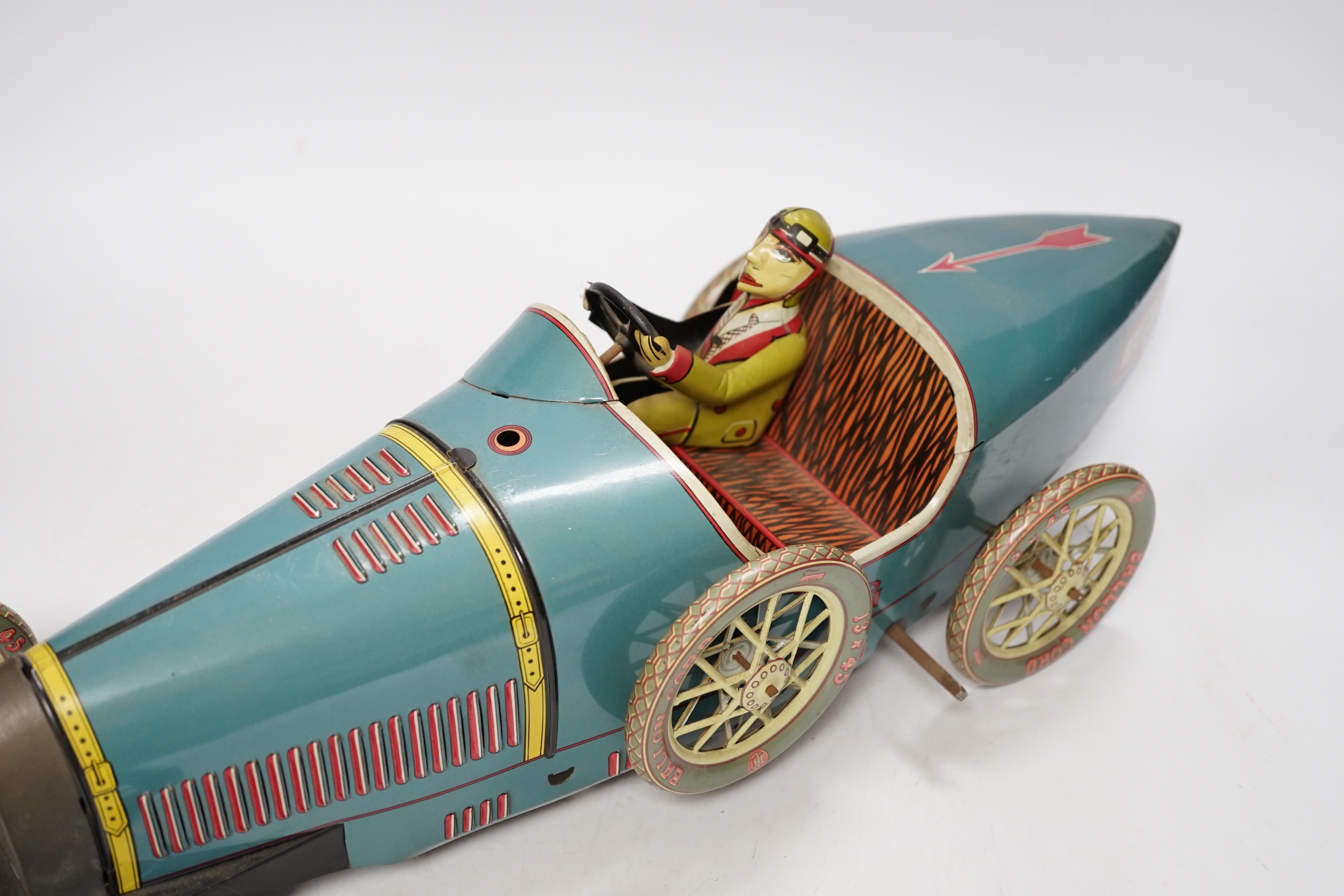 A modern Paya clockwork tinplate Bugatti racing car, 47cm